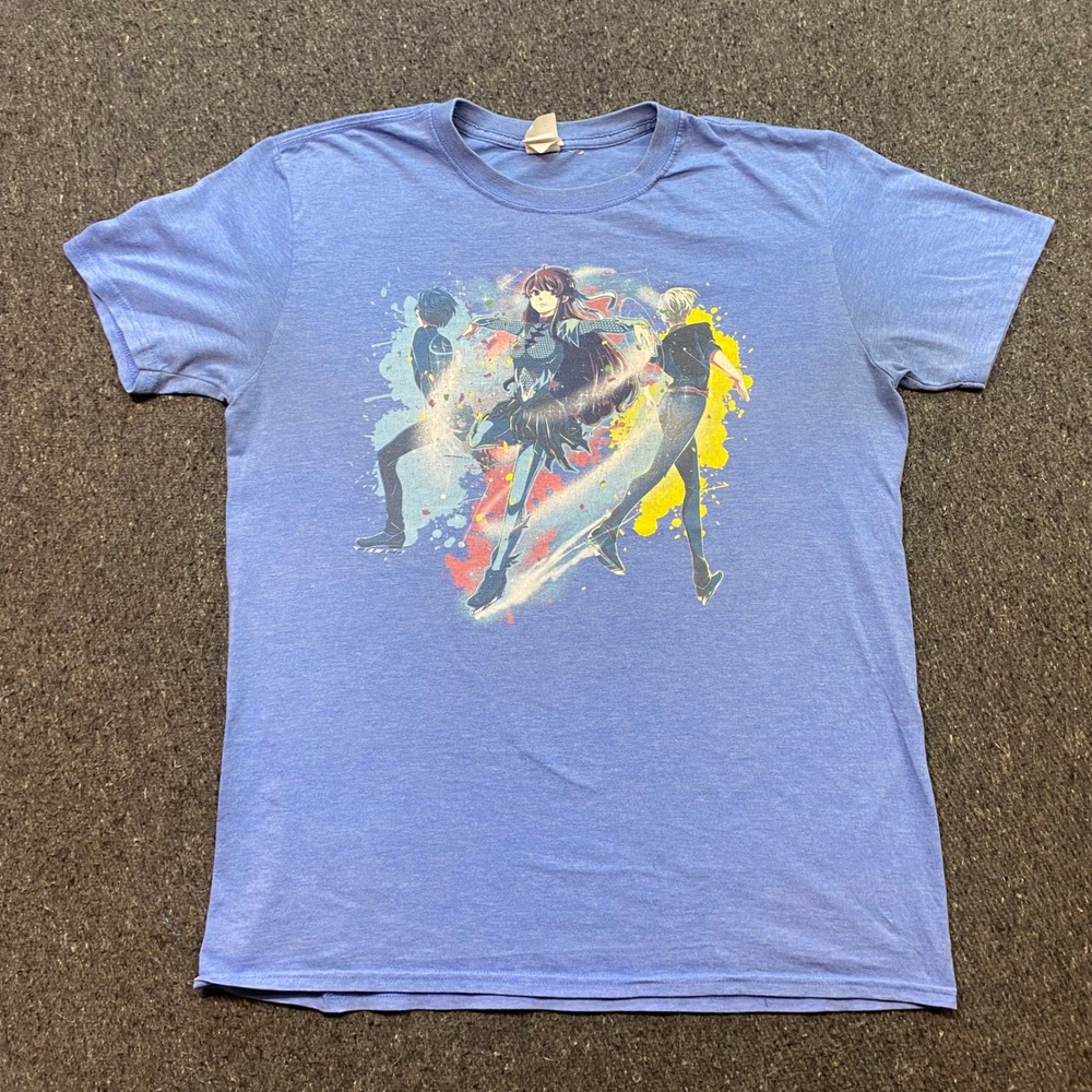 Yuri on Ice Anime TShirt Sz L Mens Blue Skater Aesthetic Graphic Tee